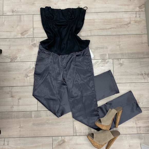 NWT 💥MODIVA💥GREY SHINY SATIN LOW RISE PANTS - Picture 4 of 5